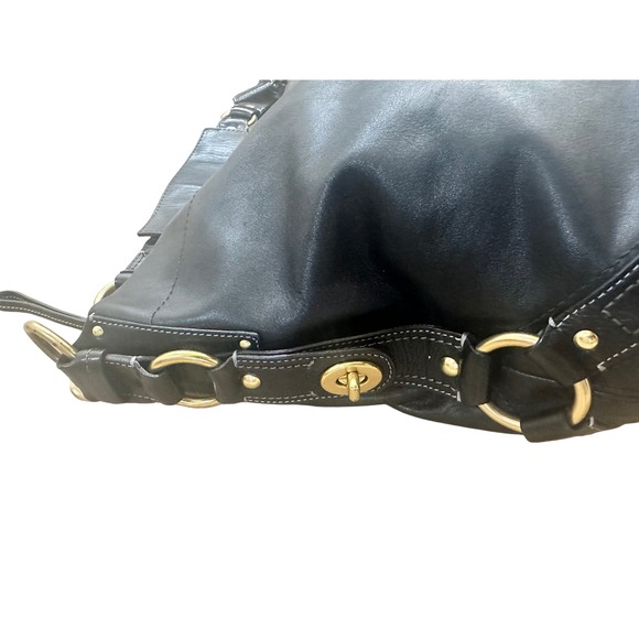 Coach Carly Large Black Leather Hobo Shoulder Bag Gold Hardware Turnlock Closure - Picture 5 of 13
